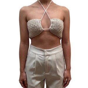 Custom Handmade Beige Knit Halter Top